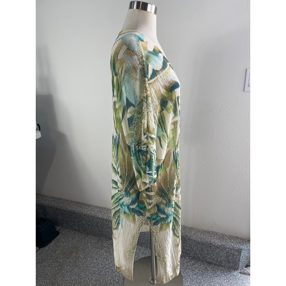 Chicos‎ Medium Tropical Palm Long Kimono Cardigan Green Teal Short Sleeve - Picture 7 of 9